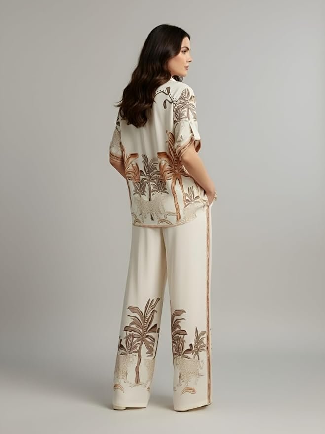 Sandi.blogWomen's Rayon Co-Ord Set | Printed Shirt and Pant Set for Women | Casual Two Piece Lounge Outfit | Western Outfit - Image 5