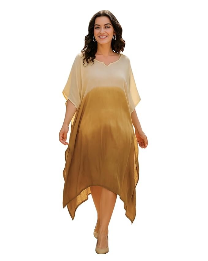 sandi.blog Women Handcrafted Tie & Dye Rayon Kaftan Dress | Casual Wear | Flowy Kaftan Style | Lightweight & Breathable Fabric - Image 14