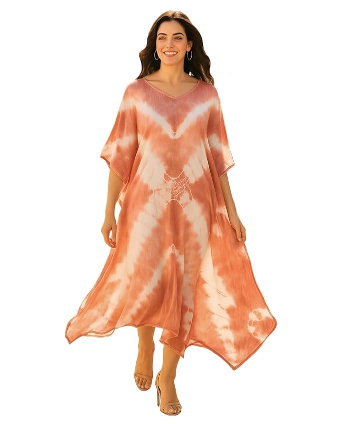 sandi.blog Women Handcrafted Tie & Dye Rayon Kaftan Dress | Casual Wear | Flowy Kaftan Style | Lightweight & Breathable Fabric - Image 22