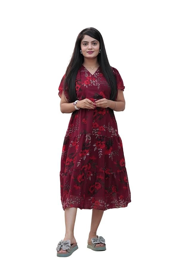 Women's Georgette Printed Dress | Women Midi Dress | One Piece Dress for Women | Dress for Women - Image 5