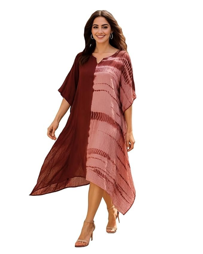 sandi.blog Women Handcrafted Tie & Dye Rayon Kaftan Dress | Casual Wear | Flowy Kaftan Style | Lightweight & Breathable Fabric - Image 11