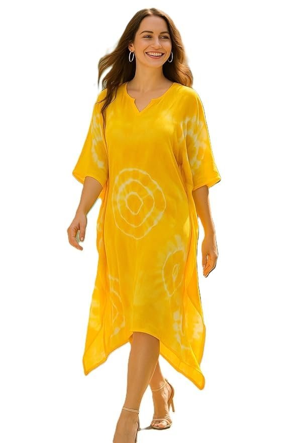 sandi.blog Women Handcrafted Tie & Dye Rayon Kaftan Dress | Casual Wear | Flowy Kaftan Style | Lightweight & Breathable Fabric