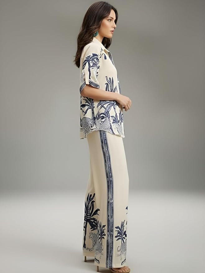 Sandi.blogWomen's Rayon Co-Ord Set | Printed Shirt and Pant Set for Women | Casual Two Piece Lounge Outfit | Western Outfit - Image 9