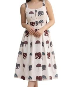 Women's Cotton Printed Midi Dress | Sleeveless Square Neck Casual Summer Dress for Women | Stylish Vacation Dress