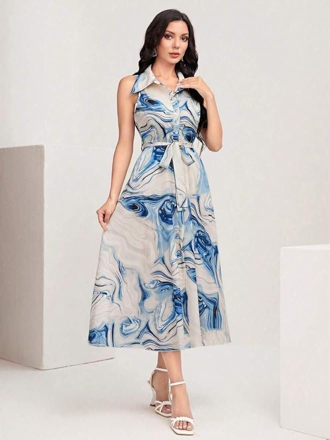 Women's Multicolor Cotton Sleeveless Maxi Dresses - Image 5