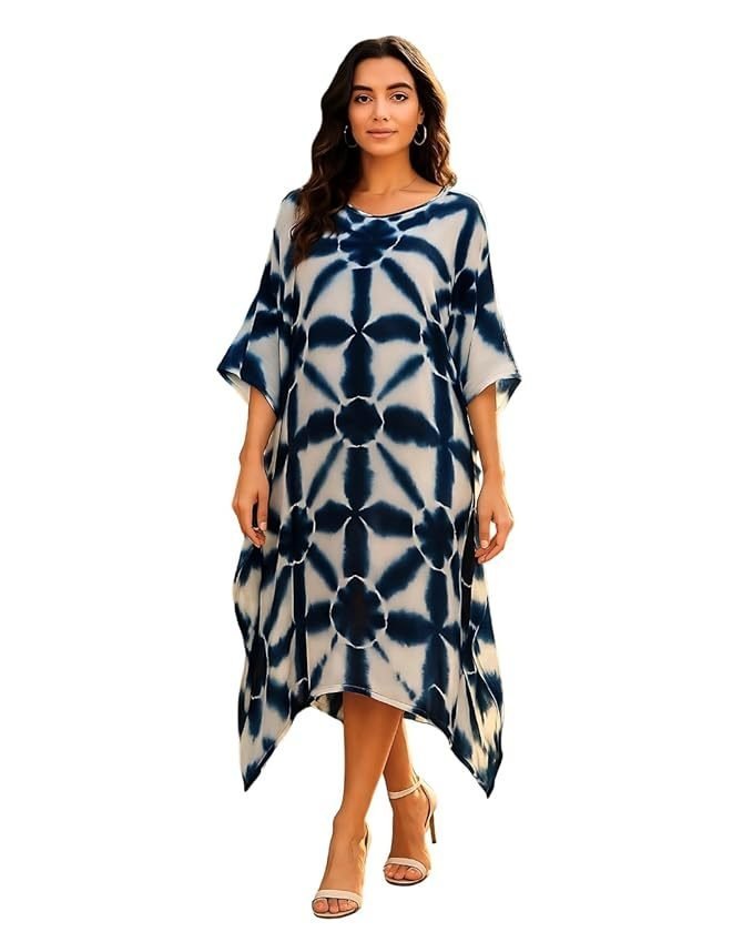 sandi.blog Women Handcrafted Tie & Dye Rayon Kaftan Dress | Casual Wear | Flowy Kaftan Style | Lightweight & Breathable Fabric - Image 6
