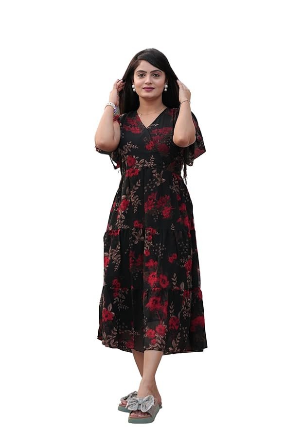 Women's Georgette Printed Dress | Women Midi Dress | One Piece Dress for Women | Dress for Women