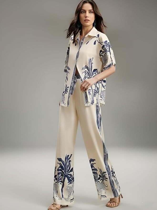 Sandi.blogWomen's Rayon Co-Ord Set | Printed Shirt and Pant Set for Women | Casual Two Piece Lounge Outfit | Western Outfit - Image 8