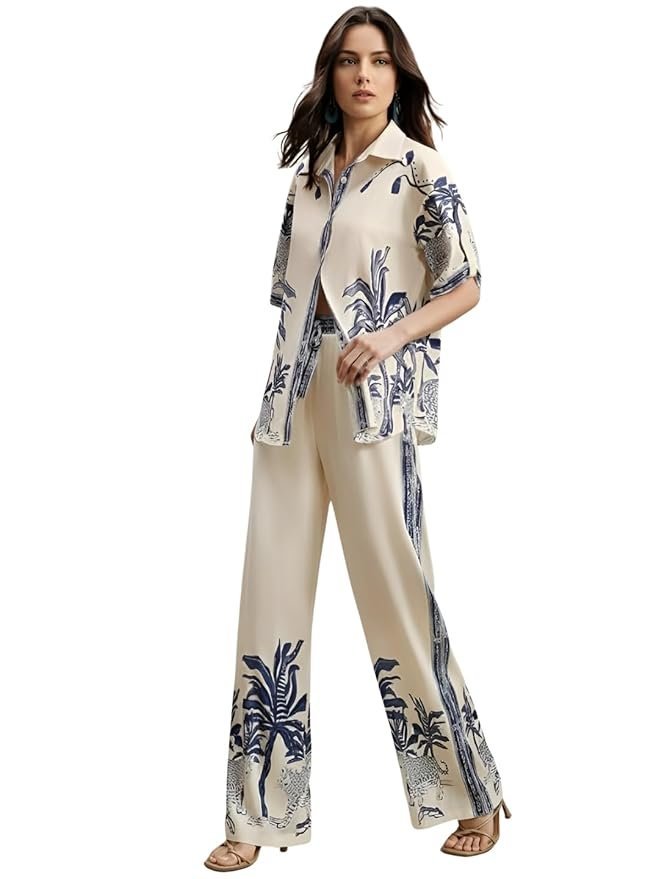 Sandi.blogWomen's Rayon Co-Ord Set | Printed Shirt and Pant Set for Women | Casual Two Piece Lounge Outfit | Western Outfit - Image 7