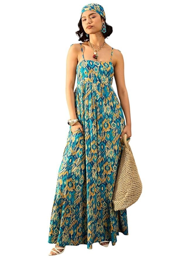 Women’s Floral Strappy Tie-Up Maxi – Boho Fusion Resort Summer Cotton Casual Wear Dress - Image 24