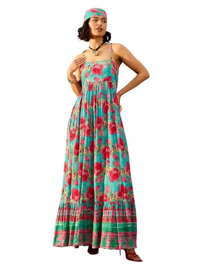 Women’s Floral Strappy Tie-Up Maxi – Boho Fusion Resort Summer Cotton Casual Wear Dress - Image 7