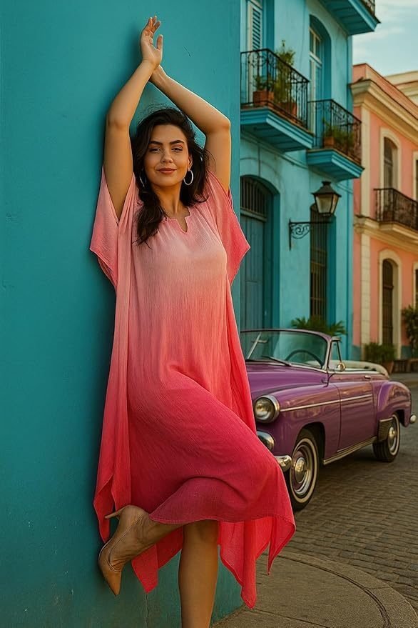 sandi.blog Women Handcrafted Tie & Dye Rayon Kaftan Dress | Casual Wear | Flowy Kaftan Style | Lightweight & Breathable Fabric - Image 26