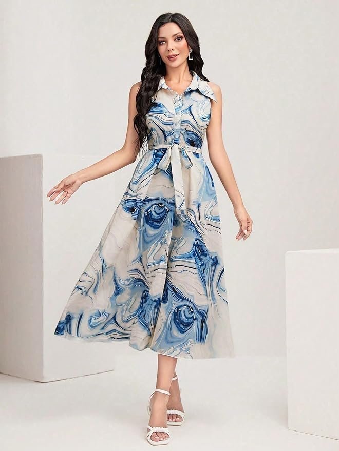 Women's Multicolor Cotton Sleeveless Maxi Dresses - Image 3