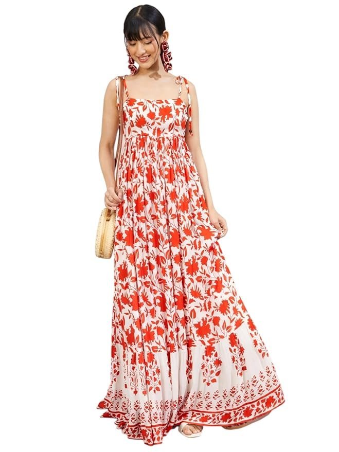 Women’s Floral Strappy Tie-Up Maxi – Boho Fusion Resort Summer Cotton Casual Wear Dress - Image 18