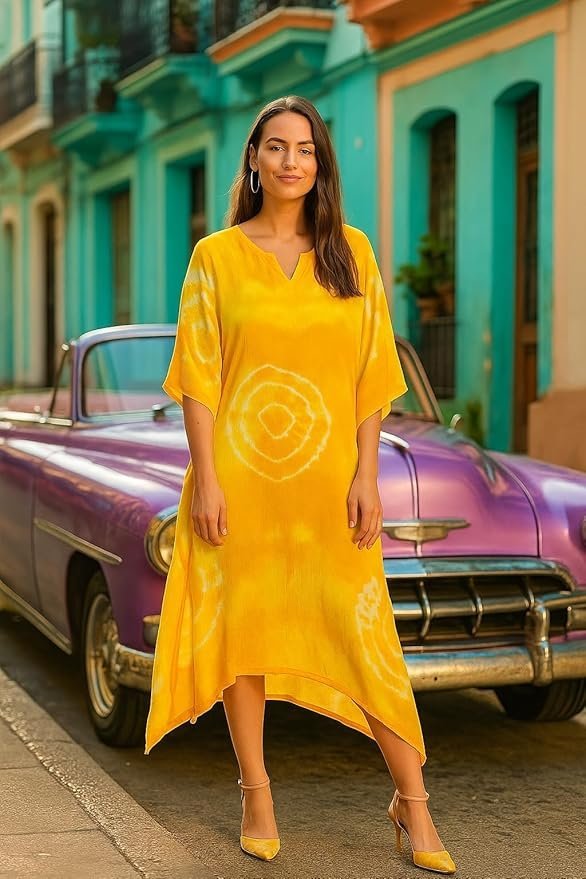 sandi.blog Women Handcrafted Tie & Dye Rayon Kaftan Dress | Casual Wear | Flowy Kaftan Style | Lightweight & Breathable Fabric - Image 4