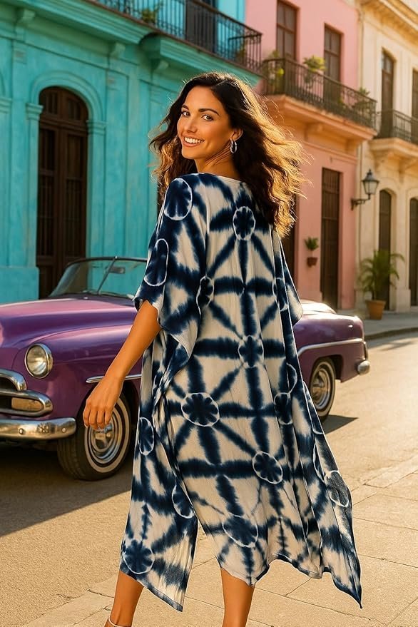 sandi.blog Women Handcrafted Tie & Dye Rayon Kaftan Dress | Casual Wear | Flowy Kaftan Style | Lightweight & Breathable Fabric - Image 8