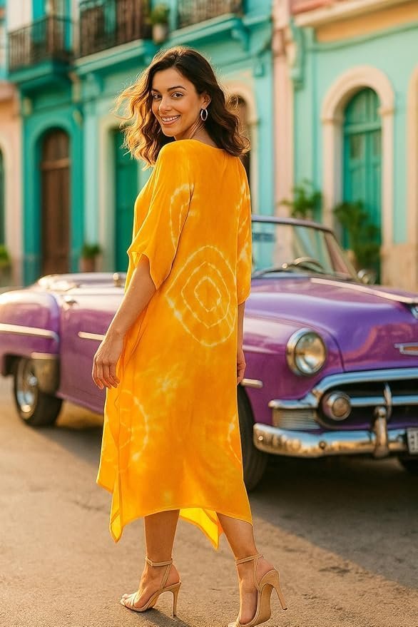 sandi.blog Women Handcrafted Tie & Dye Rayon Kaftan Dress | Casual Wear | Flowy Kaftan Style | Lightweight & Breathable Fabric - Image 5