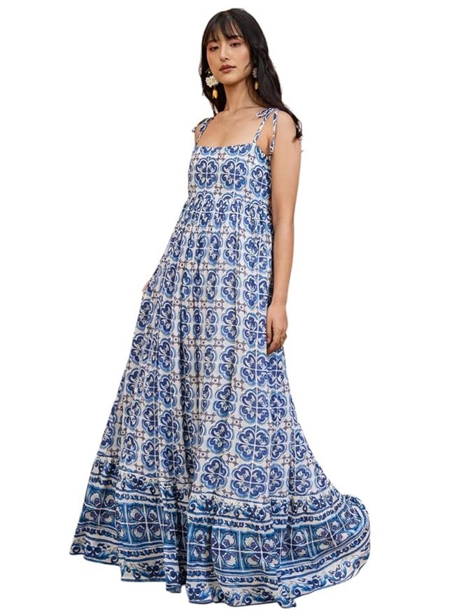 Women’s Floral Strappy Tie-Up Maxi – Boho Fusion Resort Summer Cotton Casual Wear Dress - Image 11