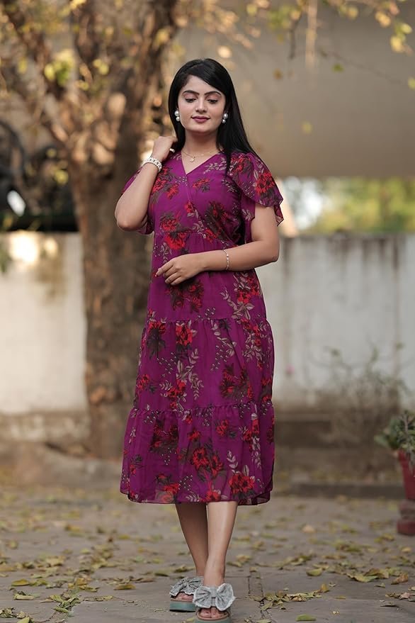 Women's Georgette Printed Dress | Women Midi Dress | One Piece Dress for Women | Dress for Women - Image 13