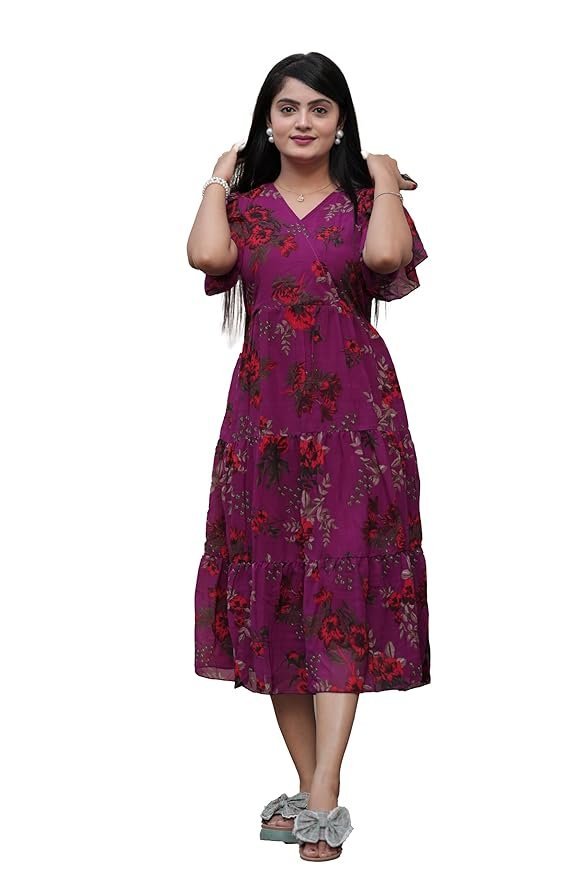 Women's Georgette Printed Dress | Women Midi Dress | One Piece Dress for Women | Dress for Women - Image 9