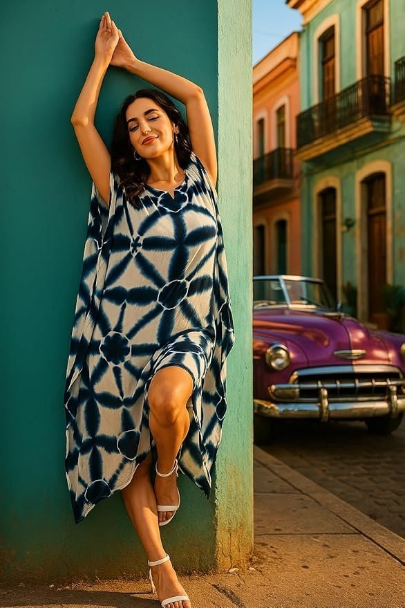 sandi.blog Women Handcrafted Tie & Dye Rayon Kaftan Dress | Casual Wear | Flowy Kaftan Style | Lightweight & Breathable Fabric - Image 10