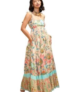 Women’s Floral Strappy Tie-Up Maxi – Boho Fusion Resort Summer Cotton Casual Wear Dress
