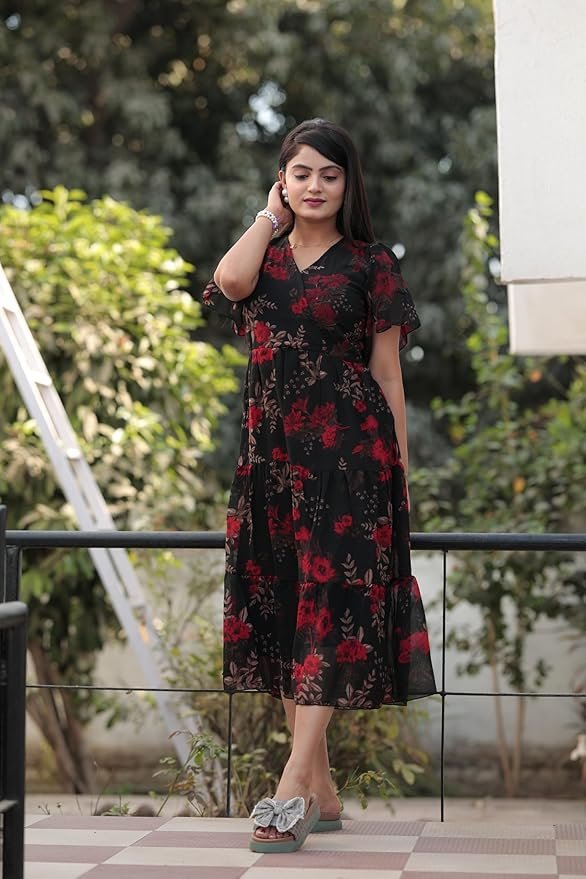 Women's Georgette Printed Dress | Women Midi Dress | One Piece Dress for Women | Dress for Women - Image 3