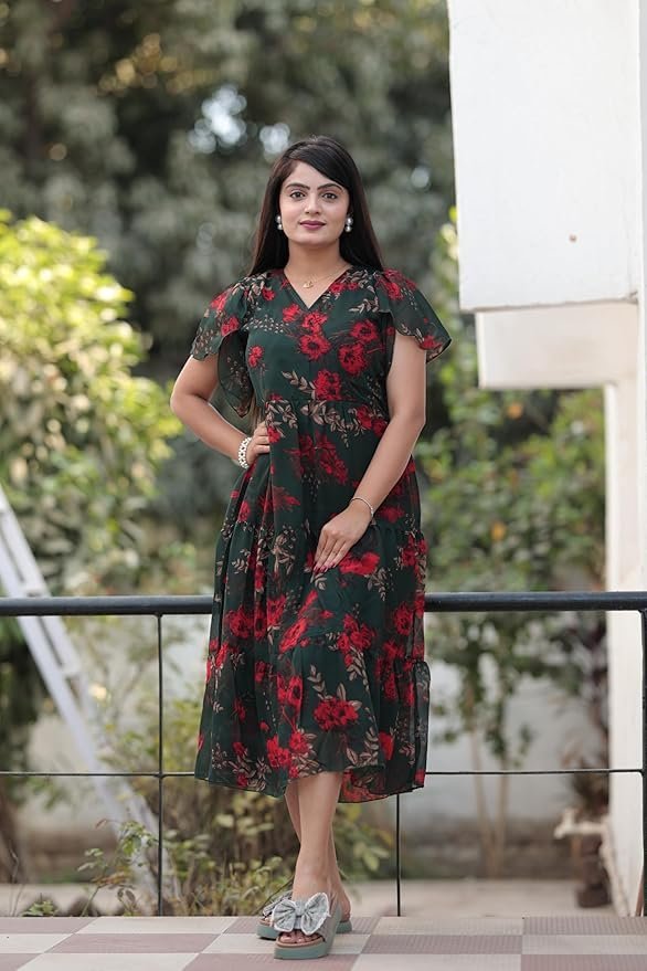 Women's Georgette Printed Dress | Women Midi Dress | One Piece Dress for Women | Dress for Women - Image 17