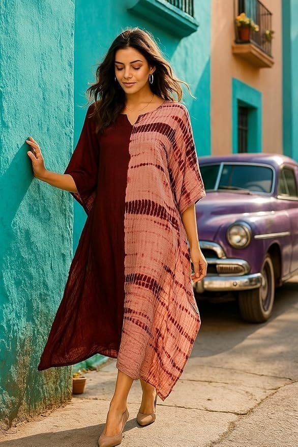 sandi.blog Women Handcrafted Tie & Dye Rayon Kaftan Dress | Casual Wear | Flowy Kaftan Style | Lightweight & Breathable Fabric - Image 13