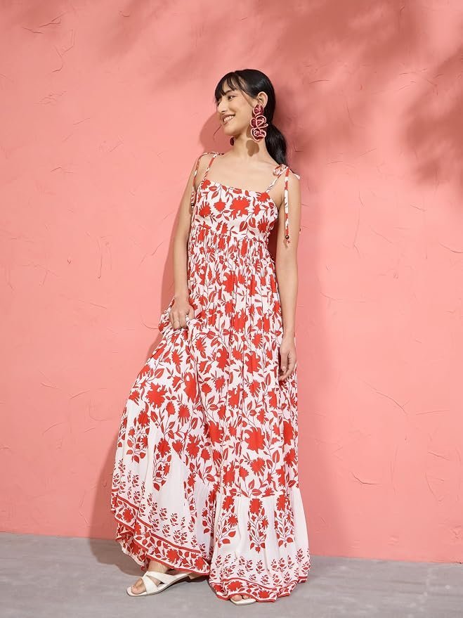 Women’s Floral Strappy Tie-Up Maxi – Boho Fusion Resort Summer Cotton Casual Wear Dress - Image 19