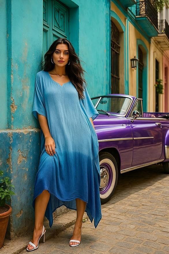 sandi.blog Women Handcrafted Tie & Dye Rayon Kaftan Dress | Casual Wear | Flowy Kaftan Style | Lightweight & Breathable Fabric - Image 21