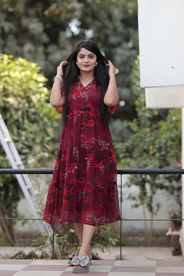 Women's Georgette Printed Dress | Women Midi Dress | One Piece Dress for Women | Dress for Women - Image 6