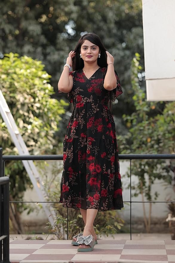 Women's Georgette Printed Dress | Women Midi Dress | One Piece Dress for Women | Dress for Women - Image 4