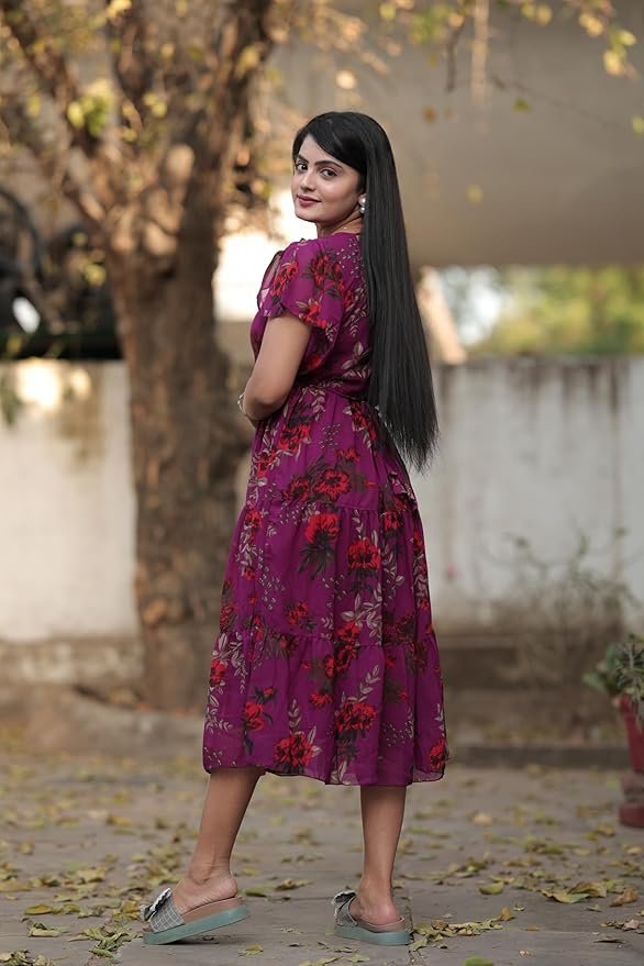 Women's Georgette Printed Dress | Women Midi Dress | One Piece Dress for Women | Dress for Women - Image 11