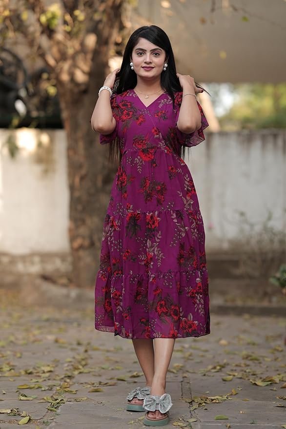 Women's Georgette Printed Dress | Women Midi Dress | One Piece Dress for Women | Dress for Women - Image 12