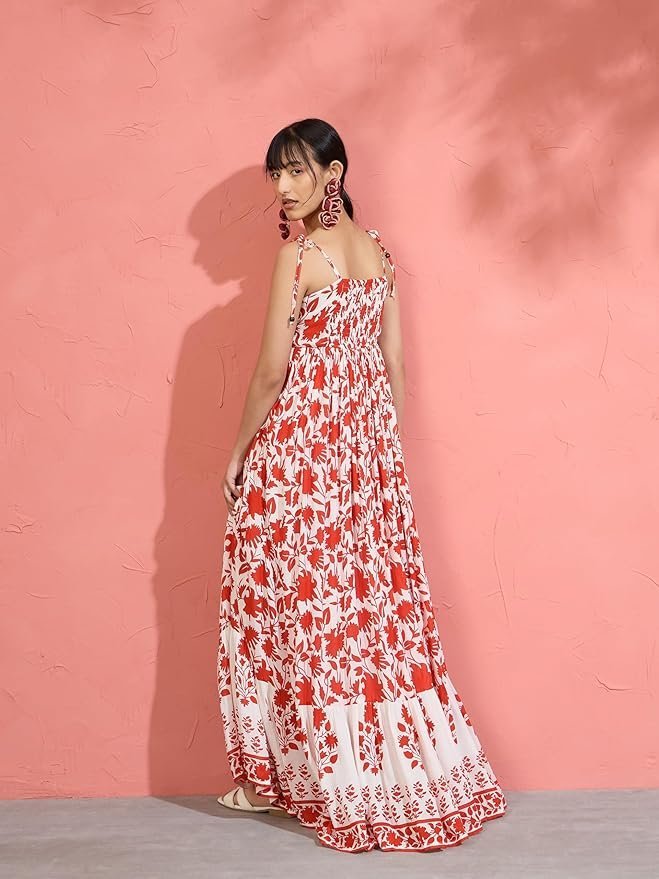 Women’s Floral Strappy Tie-Up Maxi – Boho Fusion Resort Summer Cotton Casual Wear Dress - Image 21