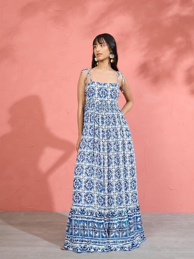 Women’s Floral Strappy Tie-Up Maxi – Boho Fusion Resort Summer Cotton Casual Wear Dress - Image 14