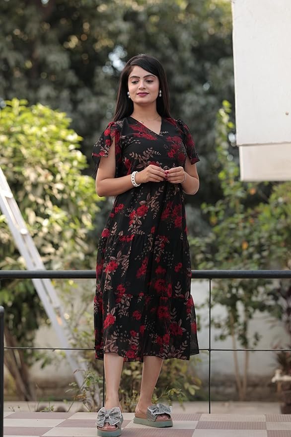 Women's Georgette Printed Dress | Women Midi Dress | One Piece Dress for Women | Dress for Women - Image 2