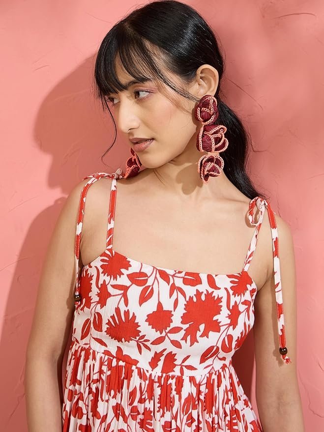 Women’s Floral Strappy Tie-Up Maxi – Boho Fusion Resort Summer Cotton Casual Wear Dress - Image 22