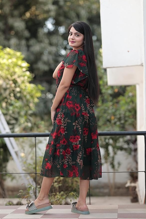 Women's Georgette Printed Dress | Women Midi Dress | One Piece Dress for Women | Dress for Women - Image 16