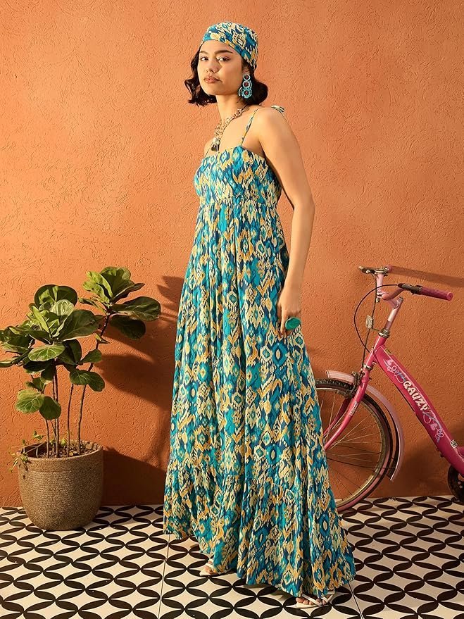 Women’s Floral Strappy Tie-Up Maxi – Boho Fusion Resort Summer Cotton Casual Wear Dress - Image 25