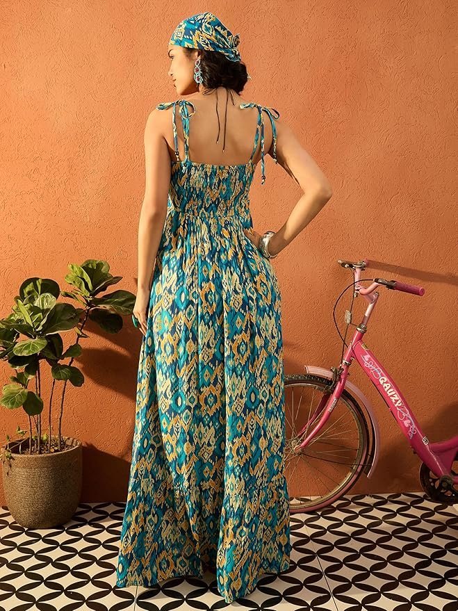 Women’s Floral Strappy Tie-Up Maxi – Boho Fusion Resort Summer Cotton Casual Wear Dress - Image 27