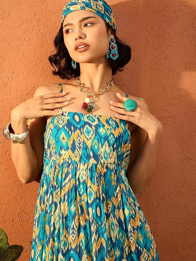 Women’s Floral Strappy Tie-Up Maxi – Boho Fusion Resort Summer Cotton Casual Wear Dress - Image 26