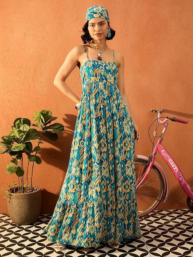 Women’s Floral Strappy Tie-Up Maxi – Boho Fusion Resort Summer Cotton Casual Wear Dress - Image 28
